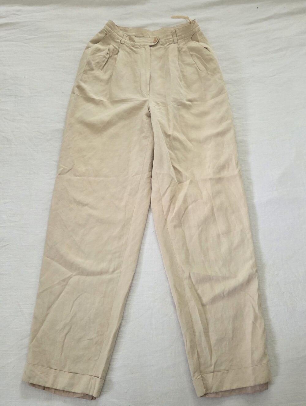 Lauren Ralph Lauren Silk Linen Tan Pleated Relaxed Pants 25 Inch Waist Womens 4
